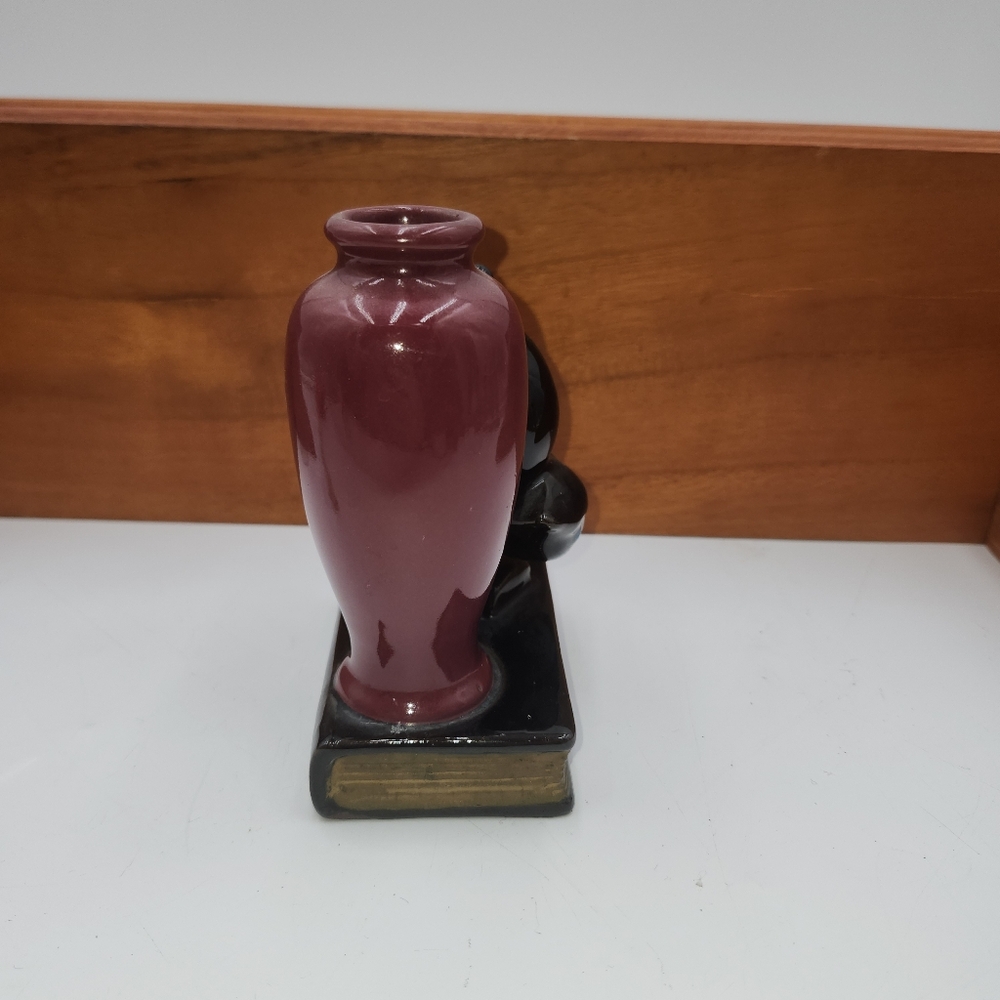 Vintage Redware Black Cat W/ Bud Vase on book bookend Made In Japan - Picture 4 of 10